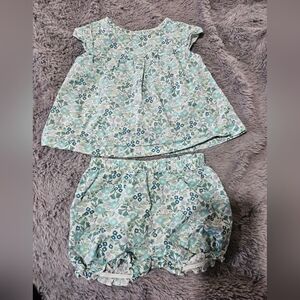 Floral Kids Outfit - Green and White